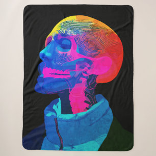 Cyber Skull – Futuristic Anatomy Art Sherpa Blanket