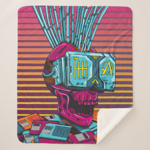 Cyber Skull Virtual Reality Cyberpunk floppy disc  Sherpa Blanket