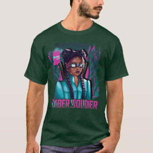 Cyber Soldier Girl Gamer Katana Samurai Ninja Japa T-Shirt