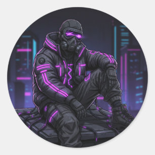 Cyber Street Guardian – Neon Underground Style Classic Round Sticker
