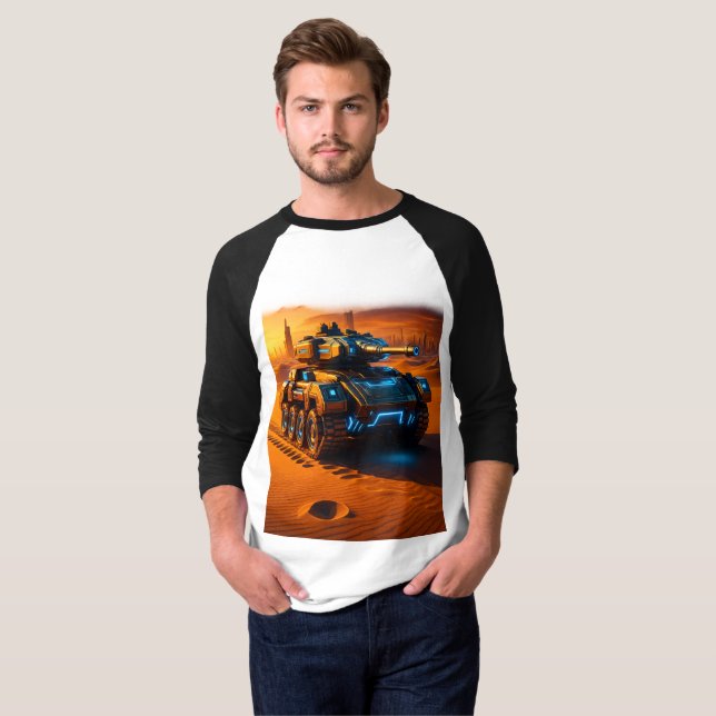 Cyber Tank Invasion – Desert Glow Baseball Tee (Front Full)