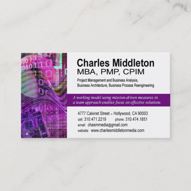 Cyber Tech-1 Business Card template (white/purple) (Front)