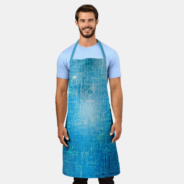 Cyber Tech Blueprint Electric Blue All-Over Apron (Worn)