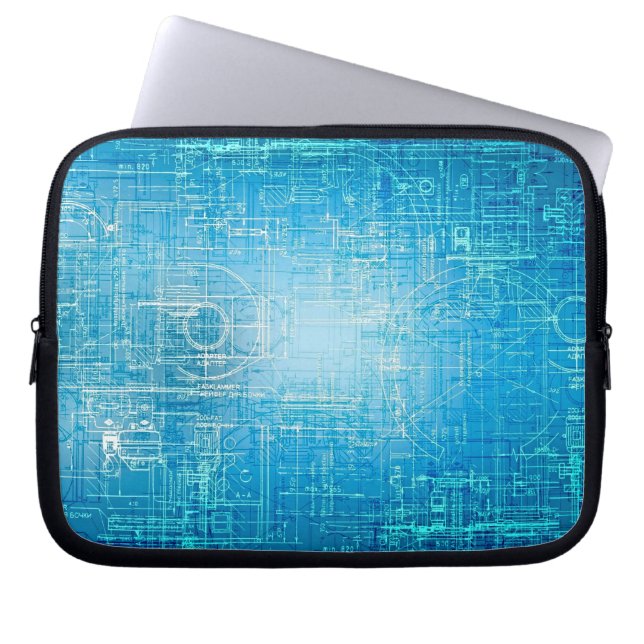 Cyber Tech Blueprint - Electric Blue Laptop Sleeve (Front)