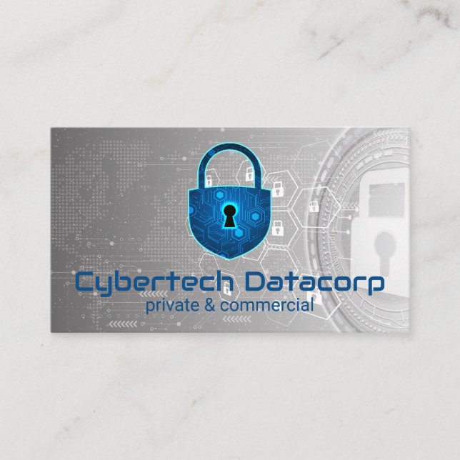 Cyber Tech Padlock Logo | Security Business Card (Front)