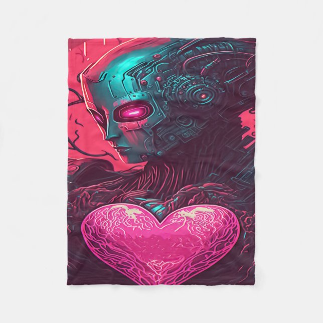 "Cyber Valentine" Design of Cybernetic Woman Fleece Blanket (Front)