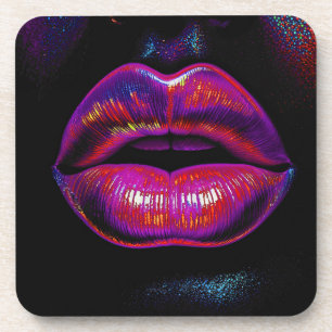 Cyber Venus Lips – Colourful Lips Portrait Coaster