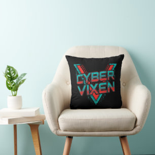 Cyber Vixen - Gamer Girl - Red Teal Gaming Graphic Cushion