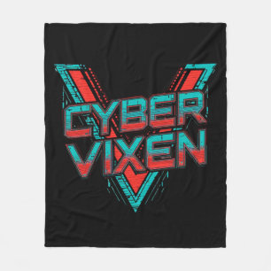 Cyber Vixen - Gamer Girl - Red Teal Gaming Graphic Fleece Blanket