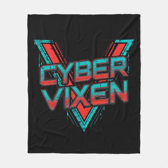 Cyber Vixen - Gamer Girl - Red Teal Gaming Graphic Fleece Blanket (Front)