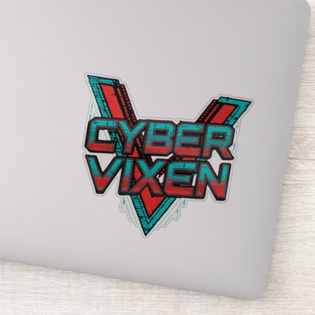 Cyber Vixen - Red Teal Gamer Girl Graphic Vinyl (Detail)