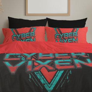 Cyber Vixen - Reversible Red Teal Gamer Girl Pillowcase