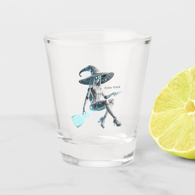 Cyber Witch: Tech Magic Shot Glass (Front)