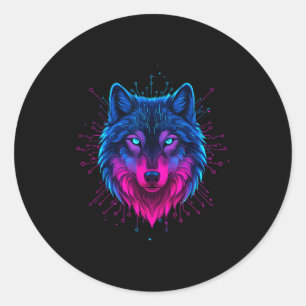 Cyber Wolf For Animal Lovers And Birthday And Birt Classic Round Sticker