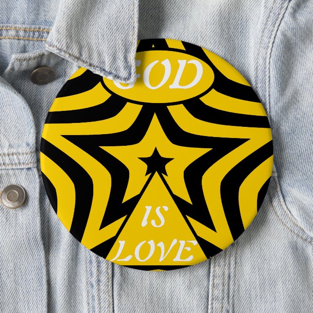 Cyber Yellow & Black Star "God Is Love"  Bold Star 6 Cm Round Badge (In Situ)