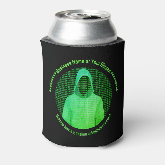 Cybercrime Hooded Hacker Computer Theme - own text Can Cooler (Can Back)