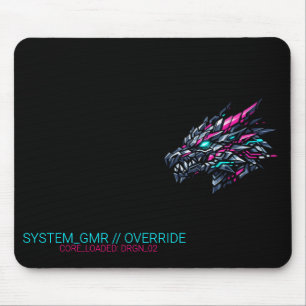 Cybernetic Dragon Neon Glitch Gaming Mouse Pad