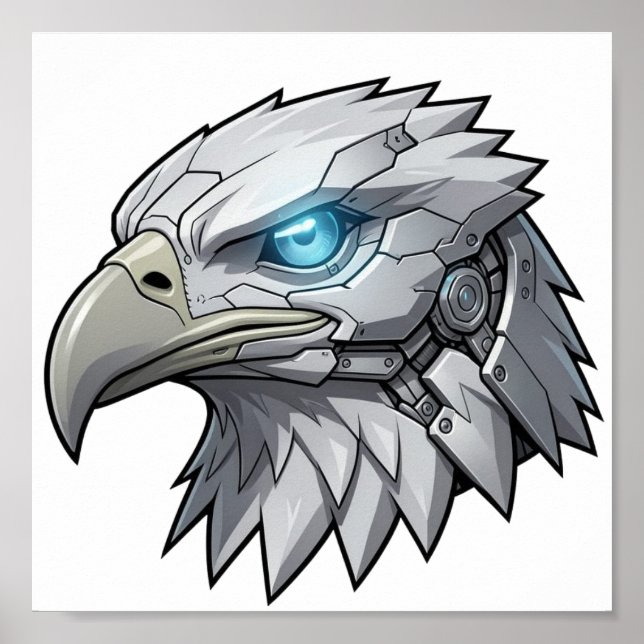 Cybernetic Eagle Head Futuristic Robotic Bald Eagl Poster (Front)