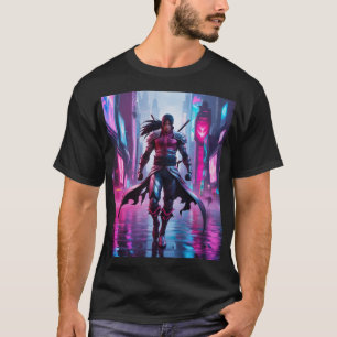 Cybernetic Fury: Genji in Neon Cityscape T-Shirt