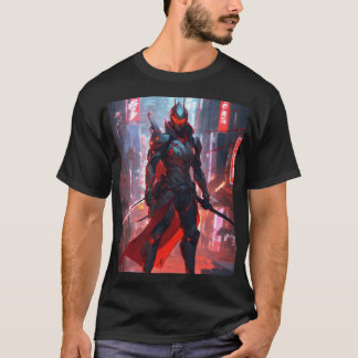 Cybernetic Fury: Genji in Neon Cityscape T-Shirt