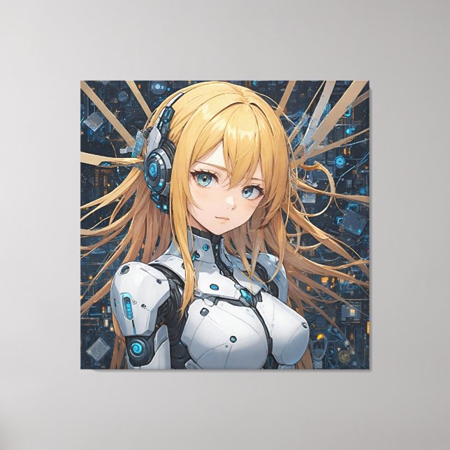 Cybernetic Guardian: Heart of the Future Canvas Print (Front)