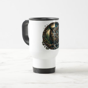 Cybernetic Owl Nature vs Technology Steampunk Travel Mug