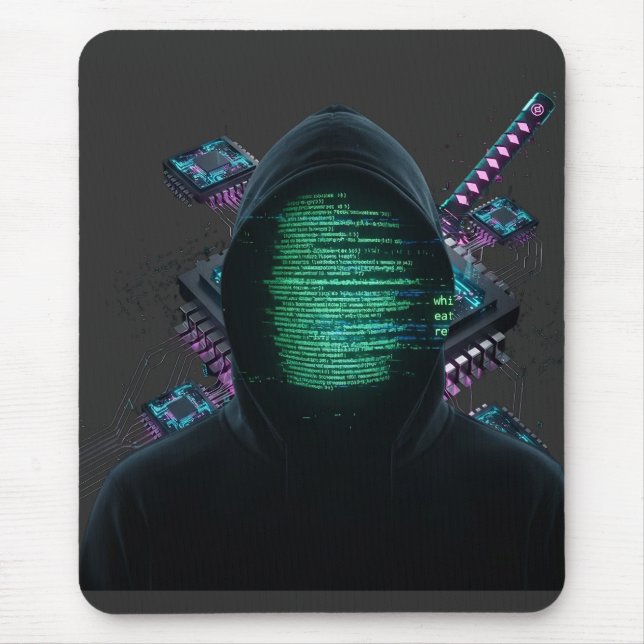 Cybernetic Tech Fusion - Neon Katana & CPU Circuit Mouse Mat (Front)