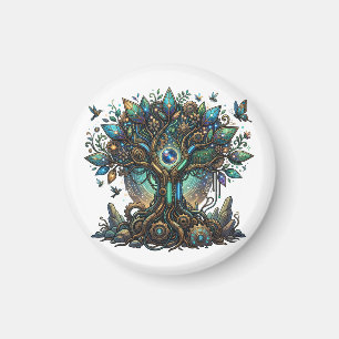 Cybernetic Tree of Life Cosmic Steampunk Magnet
