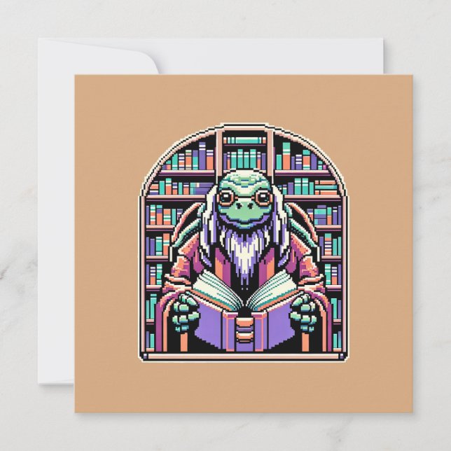 Cybernetic Turtle Librarian - Pixel Wisdom Keeper Invitation (Front)