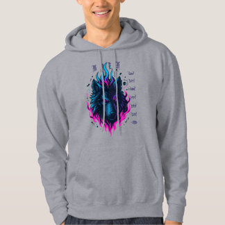 Cybernetic Wolf Inferno–Neon Flame Cyberpunk  Hoodie