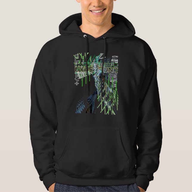 Cyberpunk Aesthetic Retro 80s Glitch Trippy Graphi Hoodie (Front)