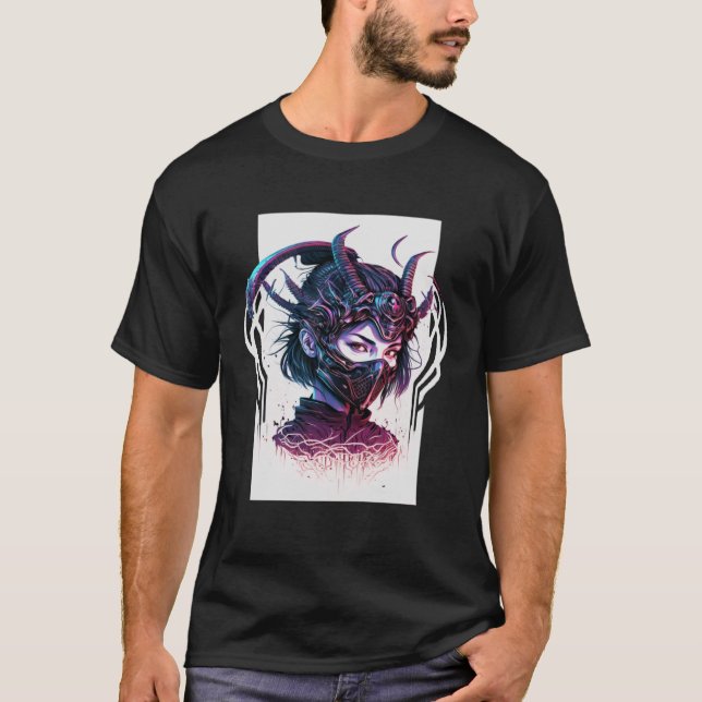 Cyberpunk Aesthetic Samurai Demons Mask Japanese G T-Shirt (Front)