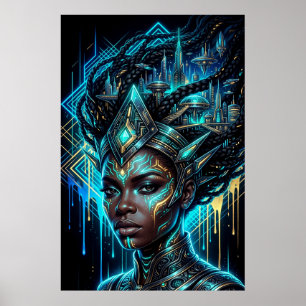 Cyberpunk Afrofuturism Neon City Black Queen Poster