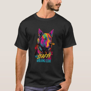 Cyberpunk American Staffordshire Terrier Dog Walki T-Shirt