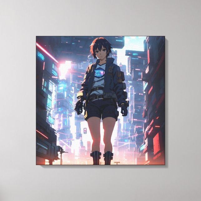 Cyberpunk Anime Girl Canvas Print (Front)