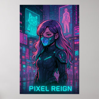 Cyberpunk Anime Girl – Pixel City Poster