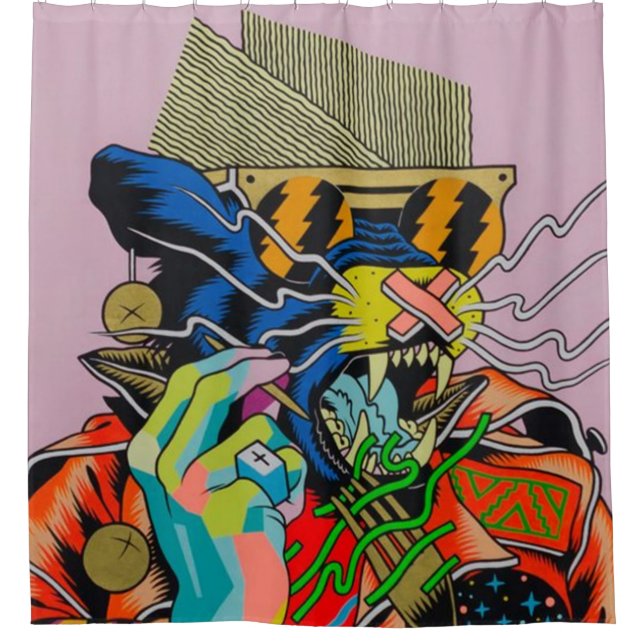 cyberpunk, anime, manga, acid, cyber, art, shower curtain (Front)