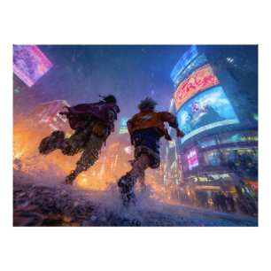 Cyberpunk Anime Warriors Rain Fight Photo Print