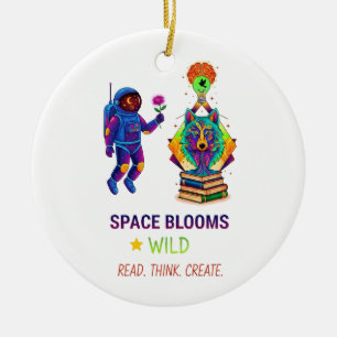 Cyberpunk Astronaut & Wolf Art Keychain - Neon Spa Ceramic Tree Decoration