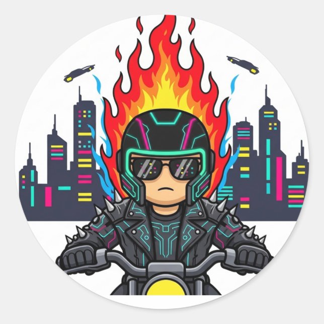 cyberpunk bike classic round sticker (Front)