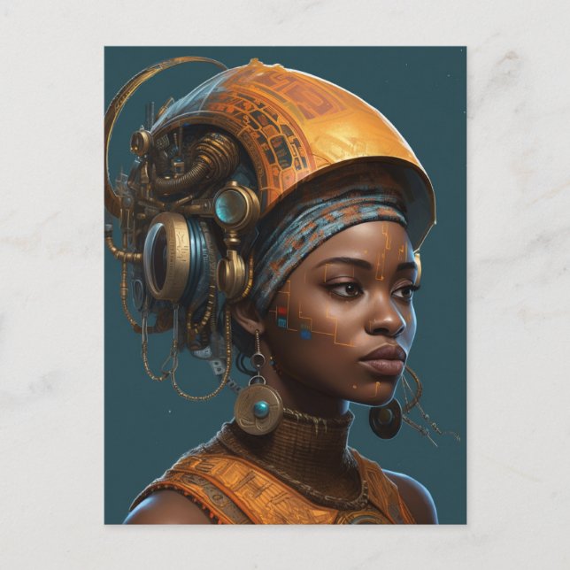 Cyberpunk Black Woman Science Fiction Postcard (Front)