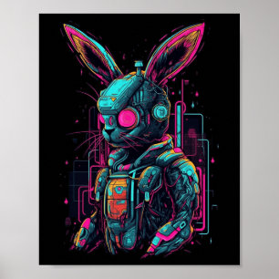 Cyberpunk Bunny Cyborg Rabbit Cool Gamer Easter  Poster