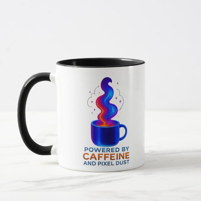Cyberpunk "Caffeine & Pixel Dust" Coffee Mug (Left)