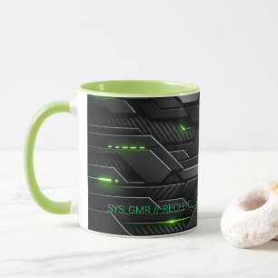Cyberpunk Carbon Tech Gauge Gaming Coffee Mug