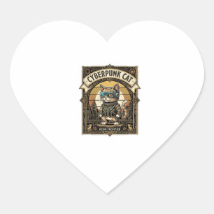 Cyberpunk Cat Cat Cyberpunk Vintage Heart Sticker