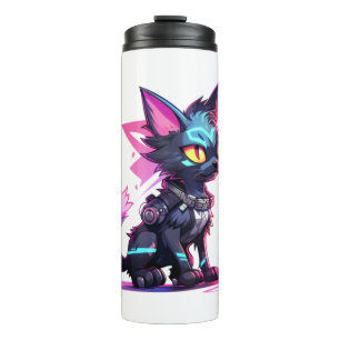 Cyberpunk Cat in Neon Colours  4 Thermal Tumbler