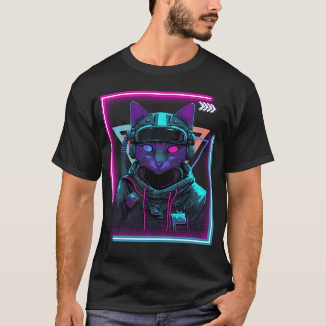 Cyberpunk Cat Kitty Punker Futuristic Cyber Punk T-Shirt (Front)