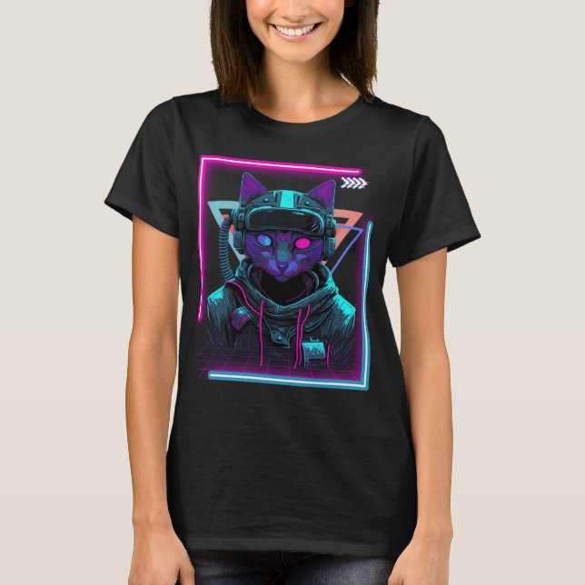 Cyberpunk Cat Kitty Punker Futuristic Cyber Punk T-Shirt (Front)