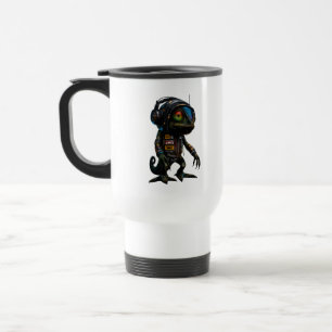 Cyberpunk Chameleon DJ Futuristic Art Travel Mug