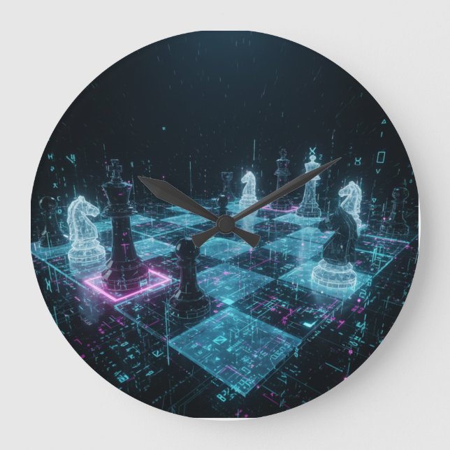 Cyberpunk Chess, Neon Digital Board Game S Large Clock (Front)